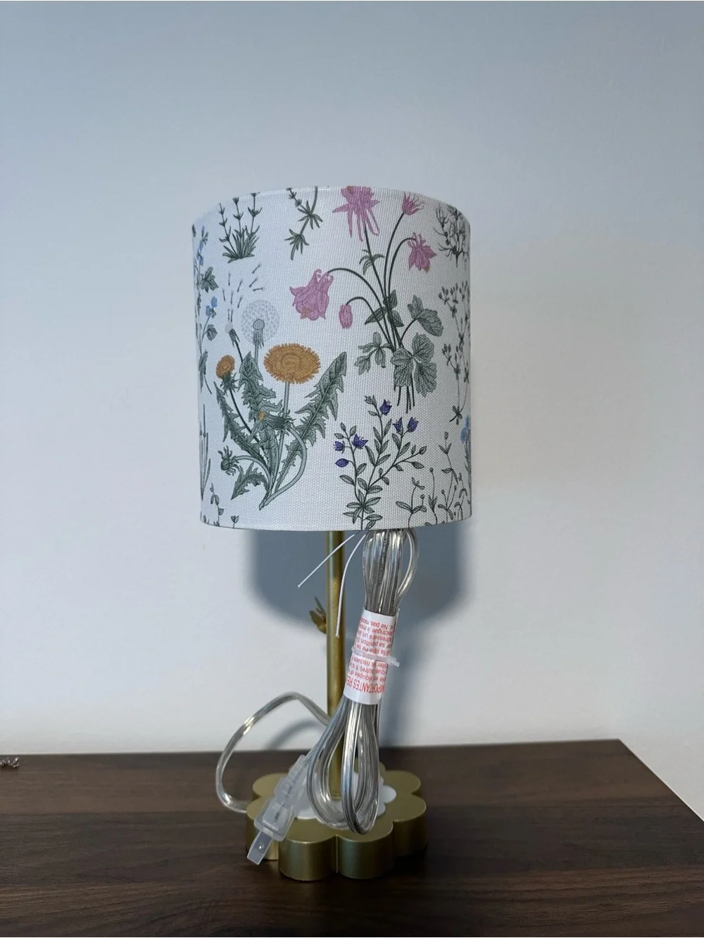 Gold Table Lamp with White Floral Shade - Charming Home Accent